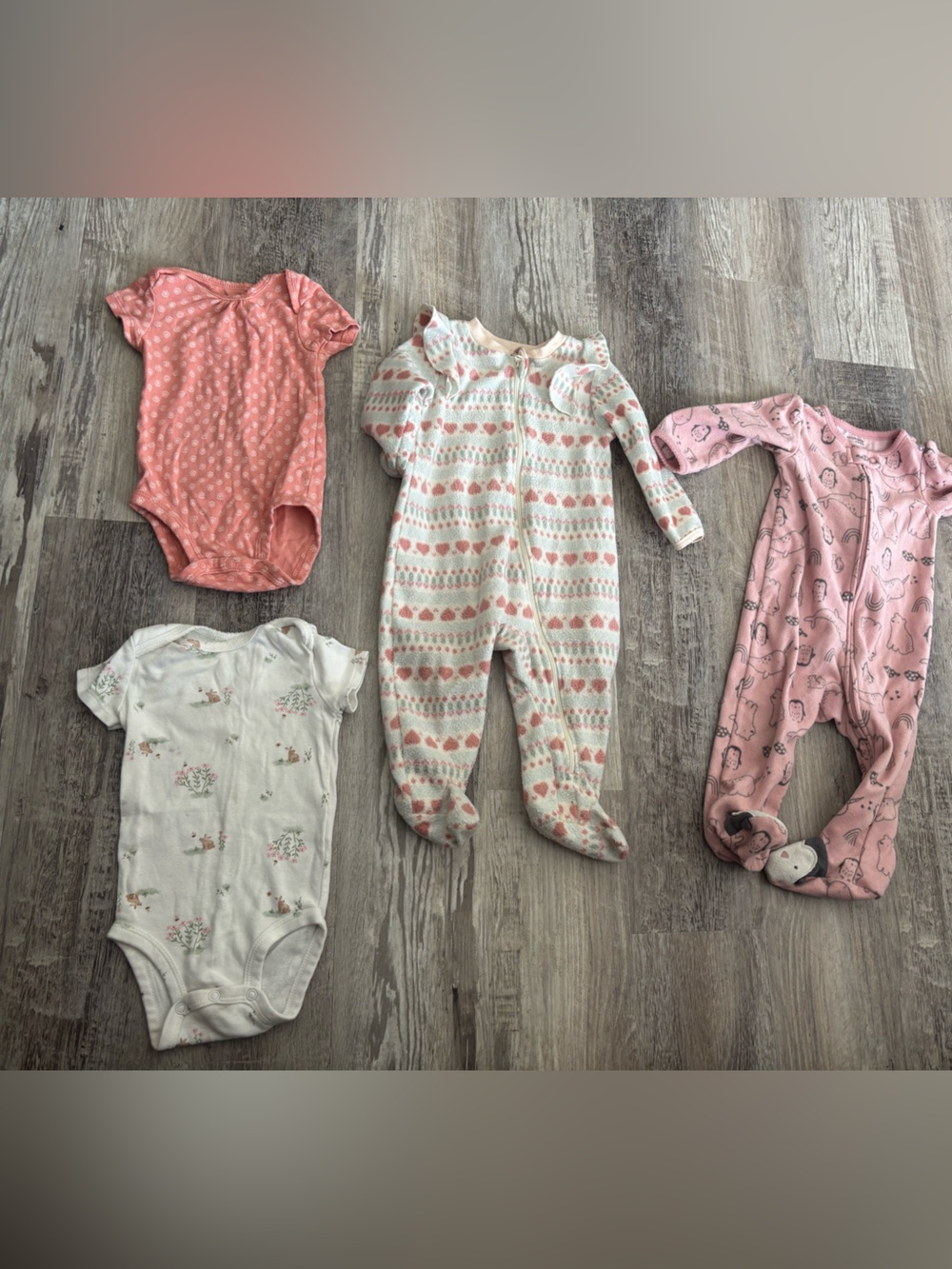 Carter's Pink, Coral and White One-Piece & Footed Pajama Set